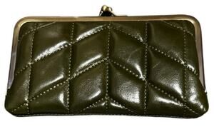 Patricia Nash Everly Quilted Leather Kisslock Clutch Wallet Olive Green NWOT